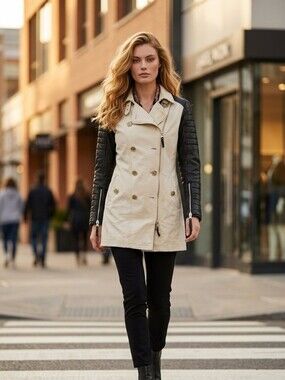 Near Vintage Tenax Italian Designer Leather Jacket Quilted Moto Trench Size 46